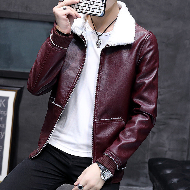 Fleece Slim Leather Jacket