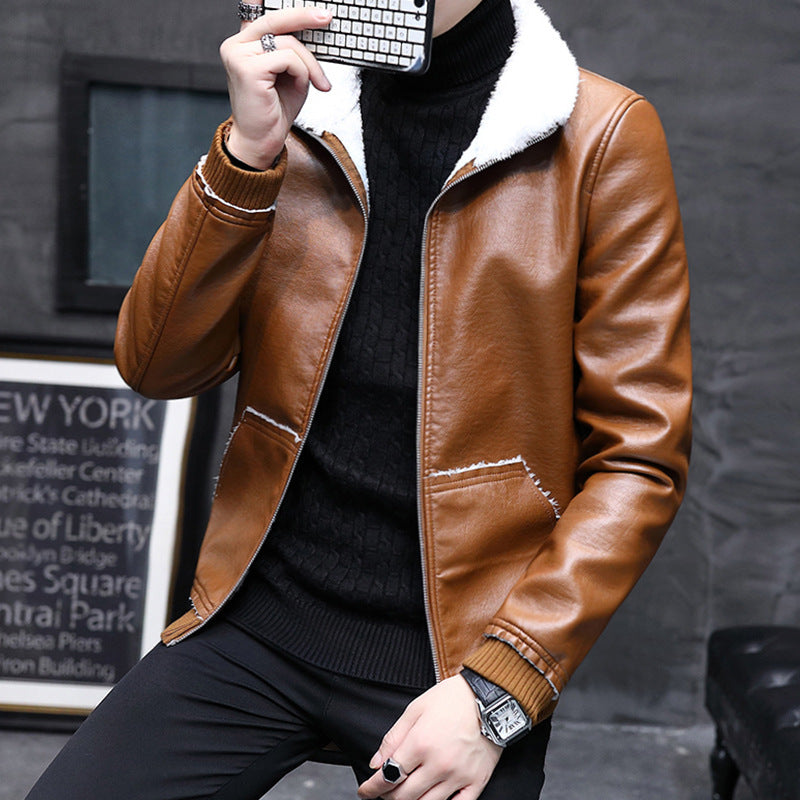 Fleece Slim Leather Jacket
