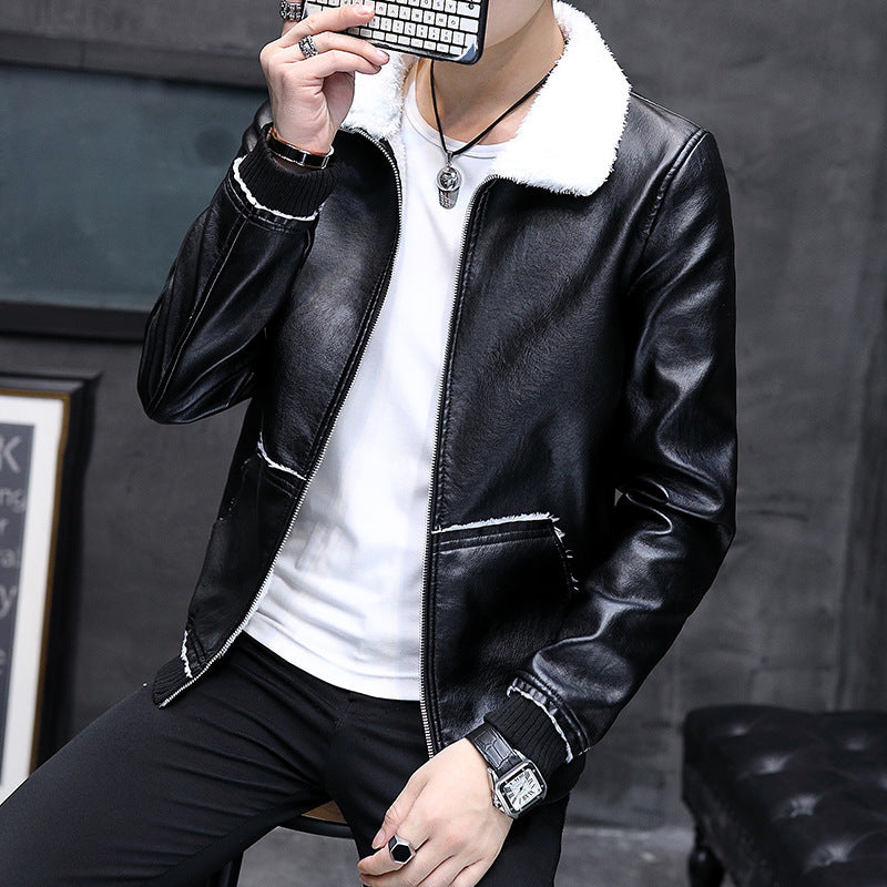 Fleece Slim Leather Jacket