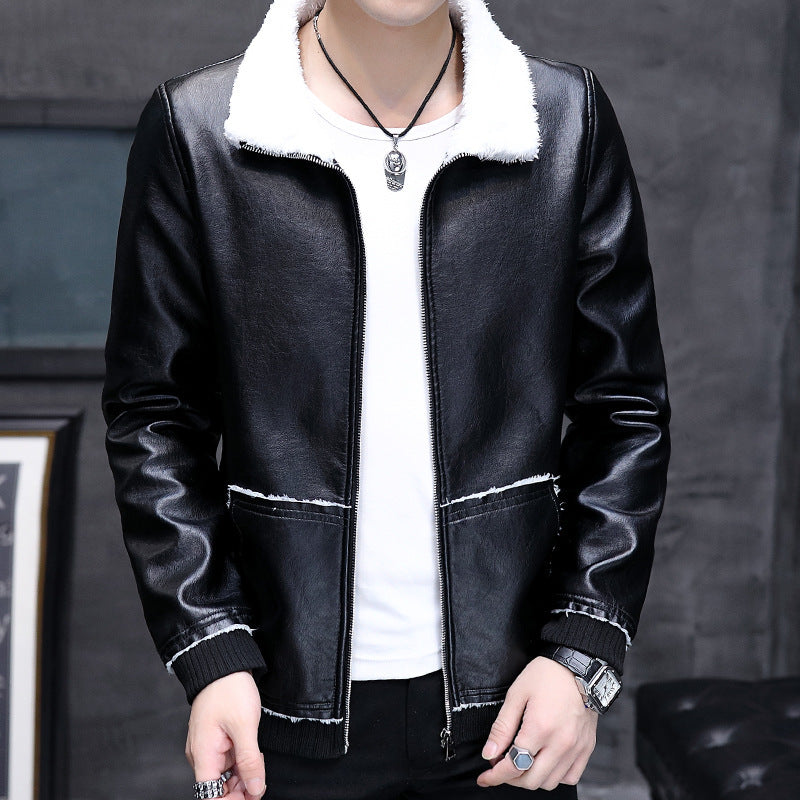 Fleece Slim Leather Jacket